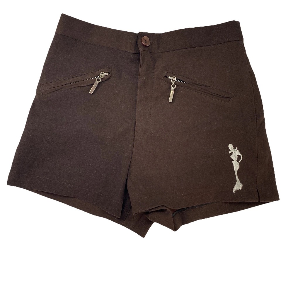 VTG Hang Ten Brown Mod Disco Hot Pants Shorts Mermaid Embroidery Made in Paris L